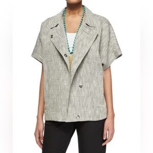 EILEEN FISHER‎ Linen Cotton Grey Jacket Blazer Top Linear Oversized Button Up XL